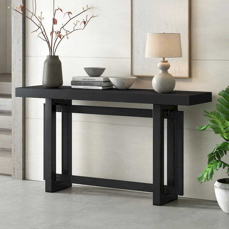 Consolle da ingresso minimalista extra lunga con piano in legno
