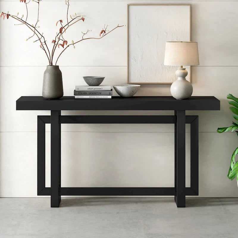 Consolle da ingresso minimalista extra lunga con piano in legno