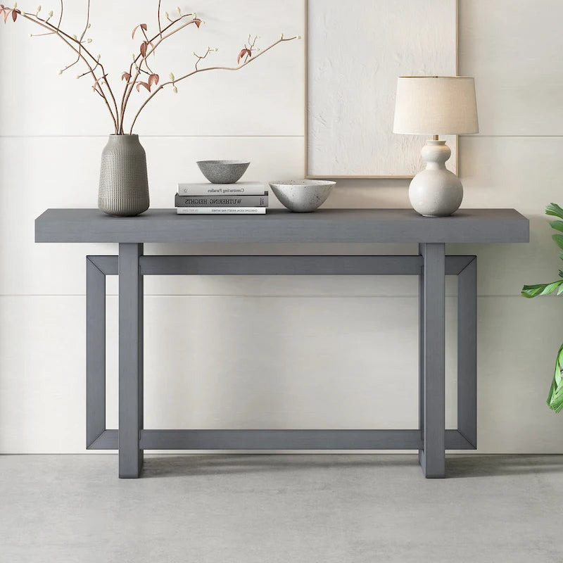 Consolle da ingresso minimalista extra lunga con piano in legno