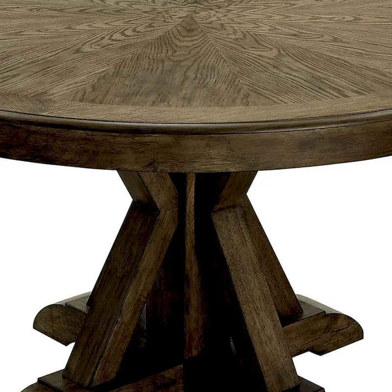 Tavolo da pranzo rotondo in legno massello con base a piedistallo, rovere chiaro