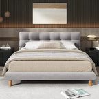 Letto a piattaforma imbottito queen size, moderno giroletto trapuntato con testiera a forma di biscotto per camera degli ospiti e camera da letto