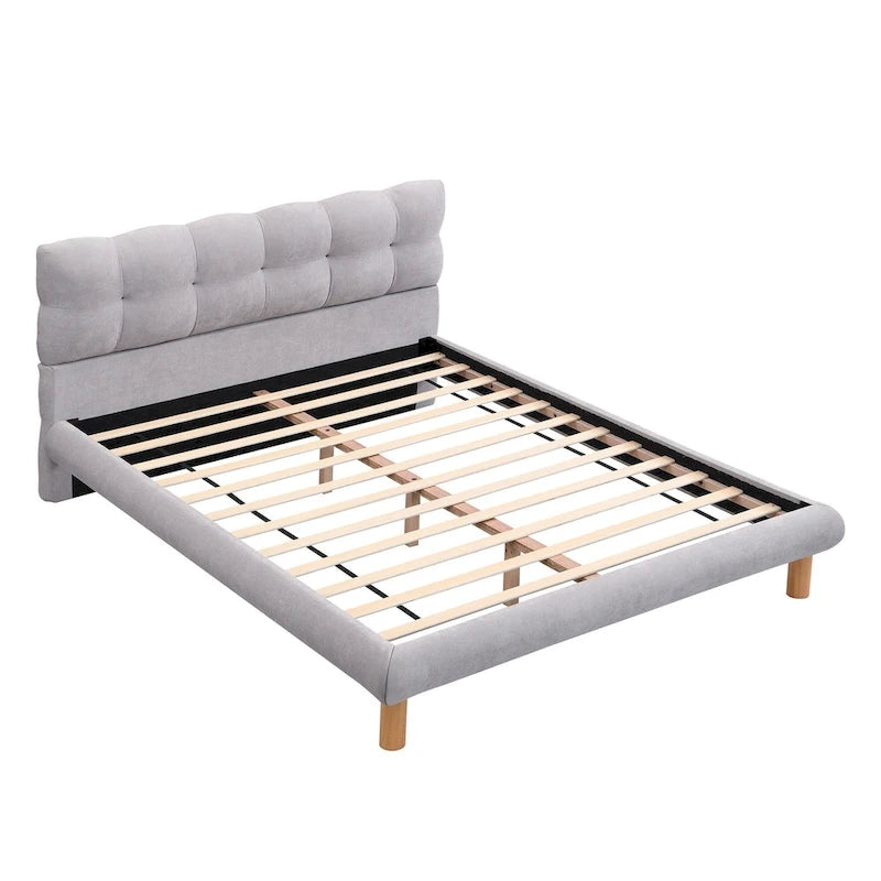 Letto a piattaforma imbottito queen size, moderno giroletto trapuntato con testiera a forma di biscotto per camera degli ospiti e camera da letto