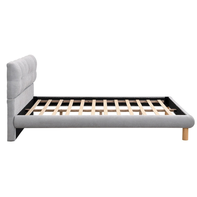 Letto a piattaforma imbottito queen size, moderno giroletto trapuntato con testiera a forma di biscotto per camera degli ospiti e camera da letto