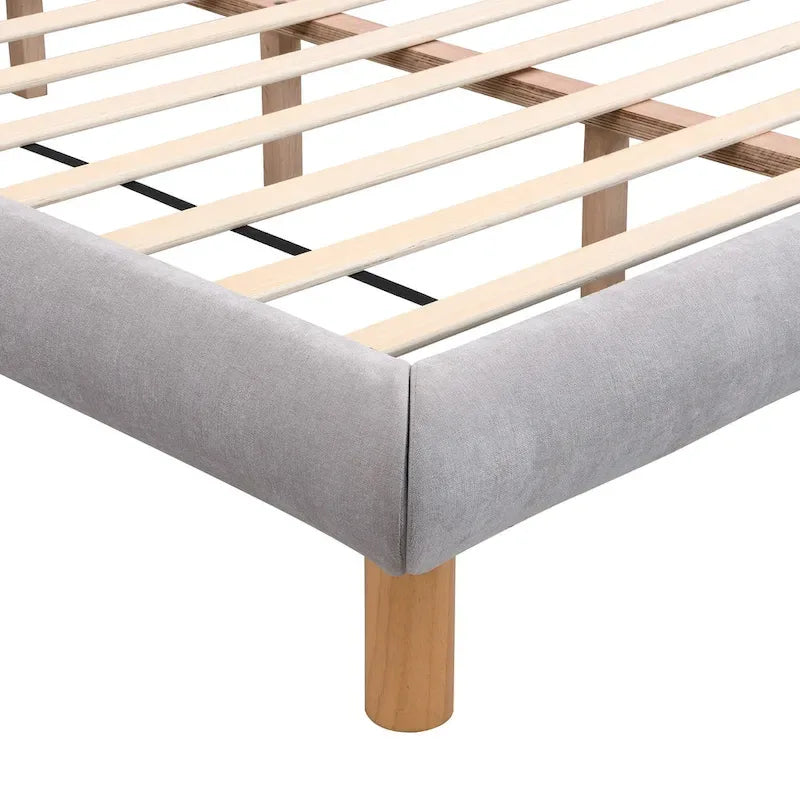 Letto a piattaforma imbottito queen size, moderno giroletto trapuntato con testiera a forma di biscotto per camera degli ospiti e camera da letto