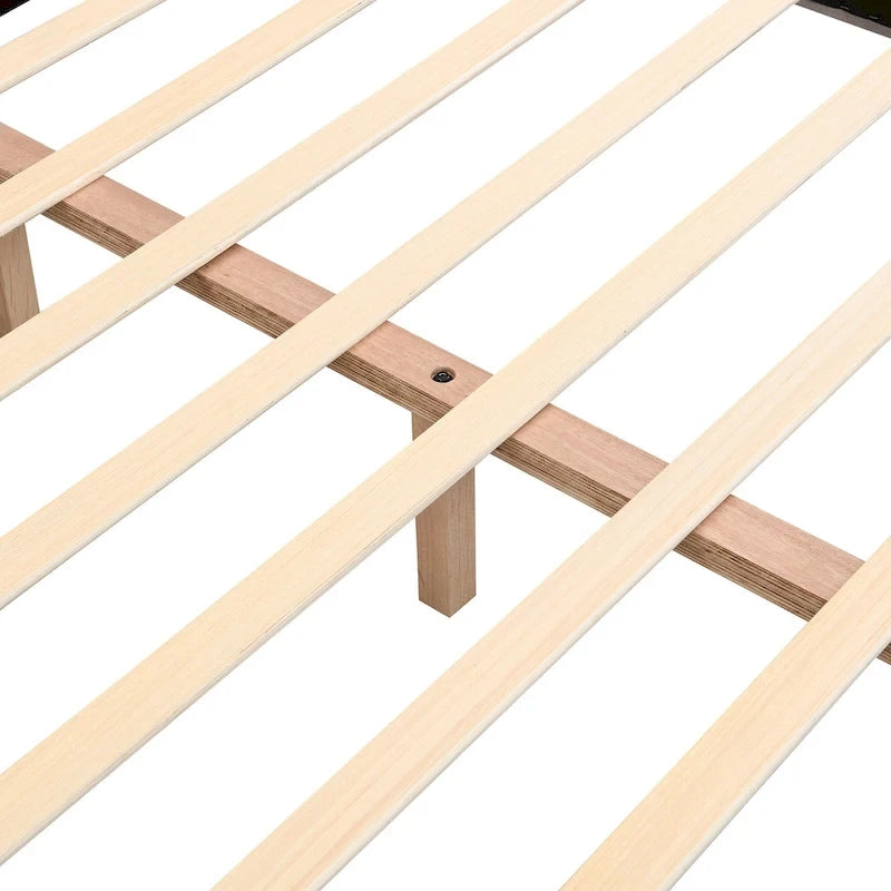 Letto a piattaforma imbottito queen size, moderno giroletto trapuntato con testiera a forma di biscotto per camera degli ospiti e camera da letto