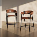 Sgabelli da bancone in PU da 26" con rivestimento in finta pelle, set da 2, altezza bar, struttura in ferro, marrone