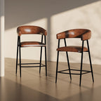 Sgabelli da bancone in PU da 26" con rivestimento in finta pelle, set da 2, altezza bar, struttura in ferro, marrone