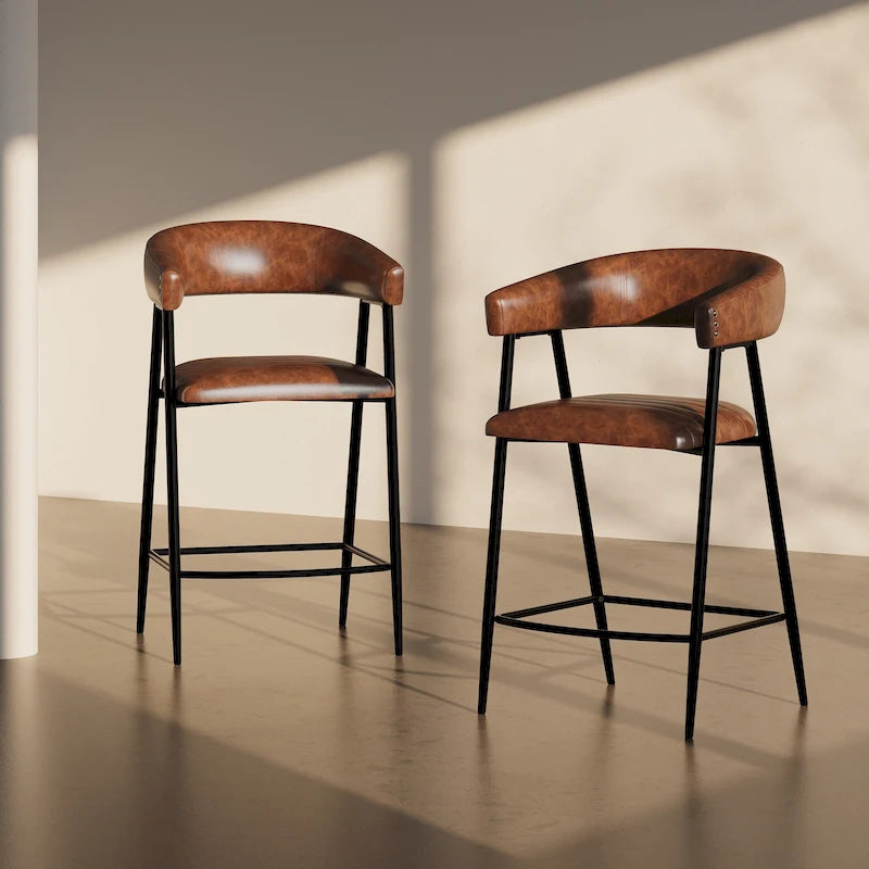 Sgabelli da bancone in PU da 26" con rivestimento in finta pelle, set da 2, altezza bar, struttura in ferro, marrone