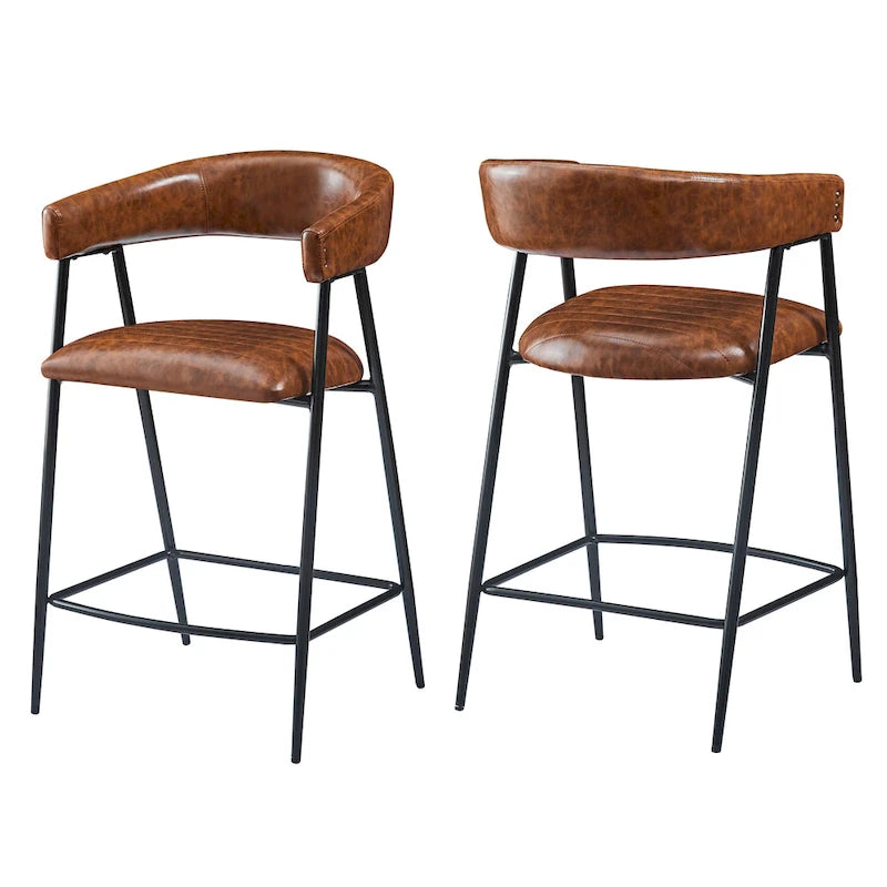 Sgabelli da bancone in PU da 26" con rivestimento in finta pelle, set da 2, altezza bar, struttura in ferro, marrone