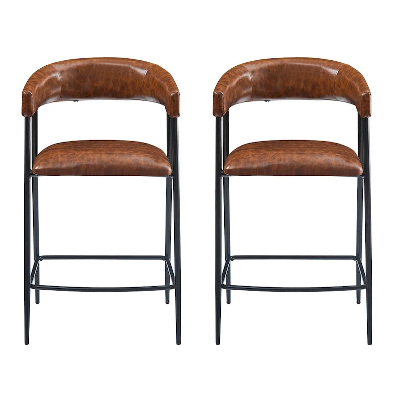 Sgabelli da bancone in PU da 26" con rivestimento in finta pelle, set da 2, altezza bar, struttura in ferro, marrone