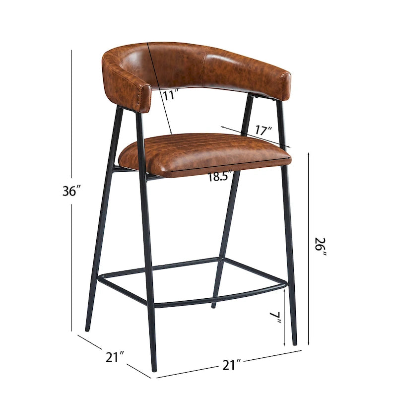 Sgabelli da bancone in PU da 26" con rivestimento in finta pelle, set da 2, altezza bar, struttura in ferro, marrone