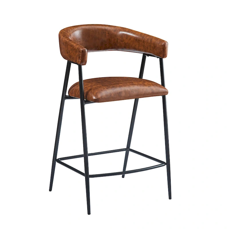 Sgabelli da bancone in PU da 26" con rivestimento in finta pelle, set da 2, altezza bar, struttura in ferro, marrone