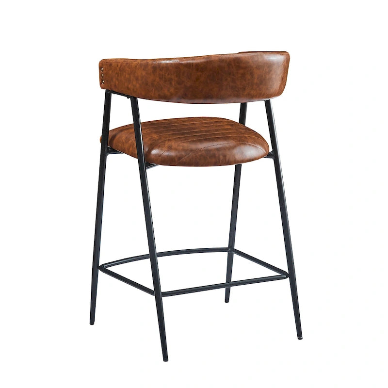 Sgabelli da bancone in PU da 26" con rivestimento in finta pelle, set da 2, altezza bar, struttura in ferro, marrone