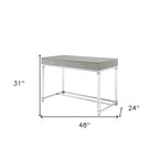 Scrivania 122 cm Bianca Oro Acrilico Acciaio Inossidabile 2 Cassetti Ufficio Casa