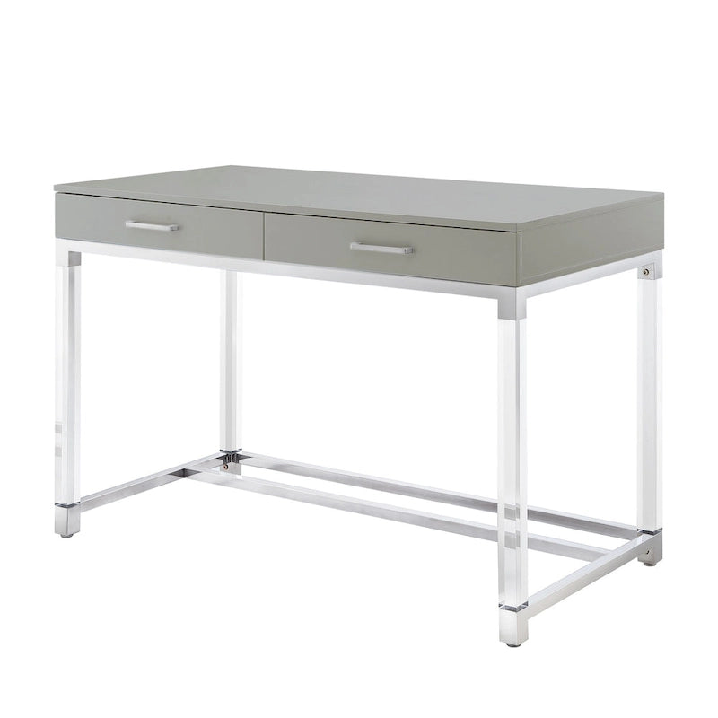 Scrivania 122 cm Bianca Oro Acrilico Acciaio Inossidabile 2 Cassetti Ufficio Casa