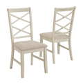 Sedie da pranzo con schienale a croce, set da 2, seduta in tessuto color sabbia, gambe con finitura in legno