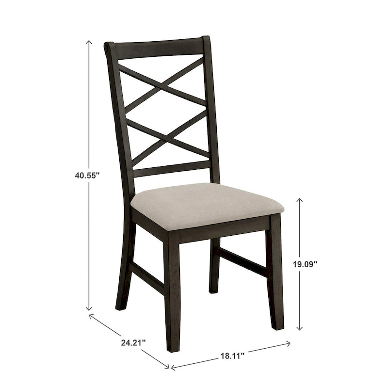 Sedie da pranzo con schienale a croce, set da 2, seduta in tessuto color sabbia, gambe con finitura in legno