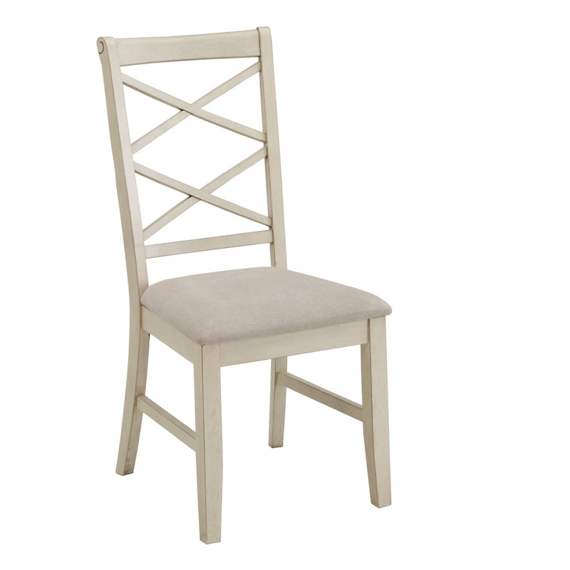 Sedie da pranzo con schienale a croce, set da 2, seduta in tessuto color sabbia, gambe con finitura in legno