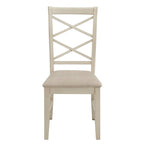 Sedie da pranzo con schienale a croce, set da 2, seduta in tessuto color sabbia, gambe con finitura in legno