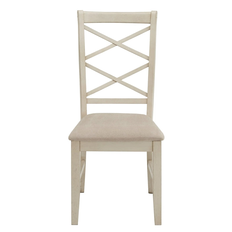 Sedie da pranzo con schienale a croce, set da 2, seduta in tessuto color sabbia, gambe con finitura in legno