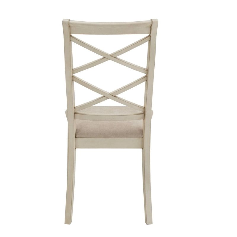 Sedie da pranzo con schienale a croce, set da 2, seduta in tessuto color sabbia, gambe con finitura in legno