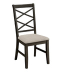 Sedie da pranzo con schienale a croce, set da 2, seduta in tessuto color sabbia, gambe con finitura in legno