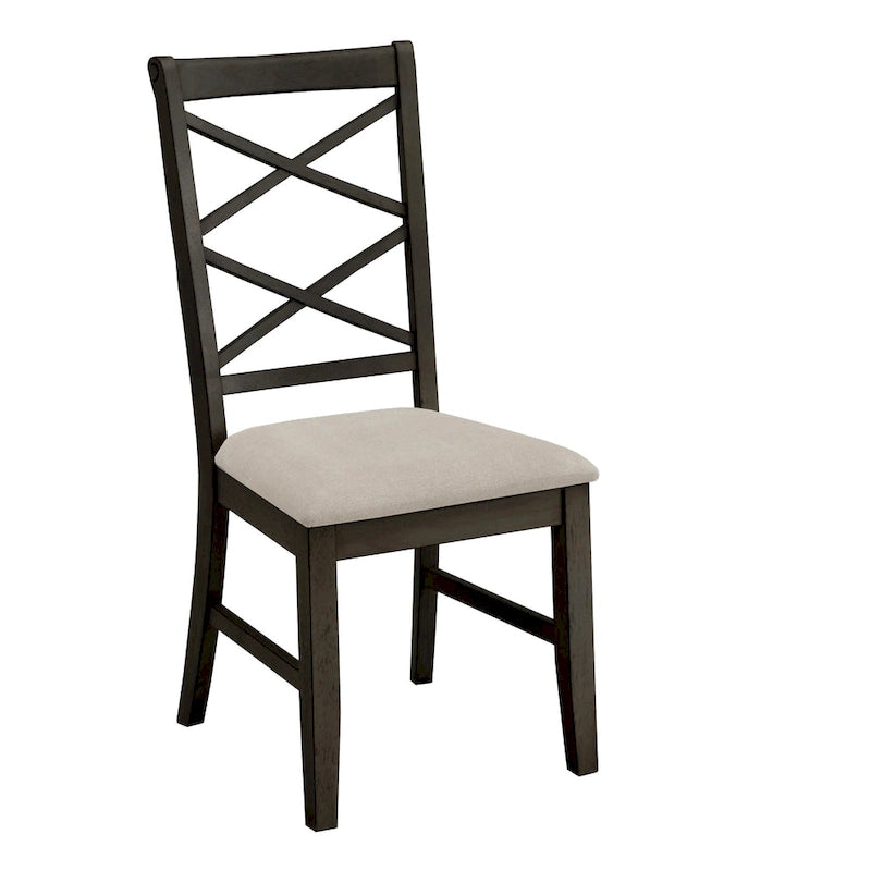 Sedie da pranzo con schienale a croce, set da 2, seduta in tessuto color sabbia, gambe con finitura in legno