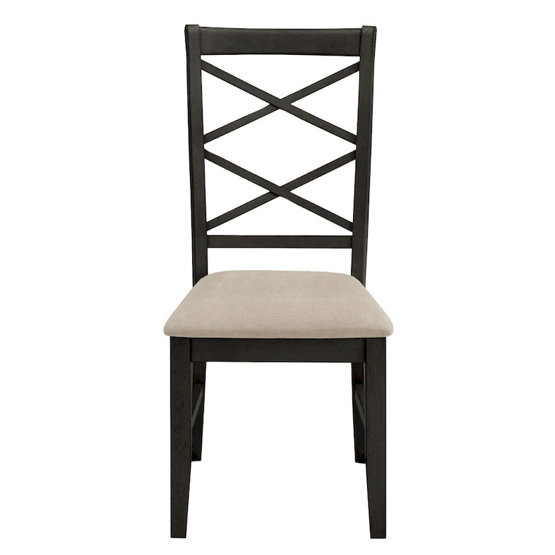 Sedie da pranzo con schienale a croce, set da 2, seduta in tessuto color sabbia, gambe con finitura in legno