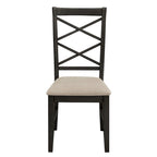 Sedie da pranzo con schienale a croce, set da 2, seduta in tessuto color sabbia, gambe con finitura in legno