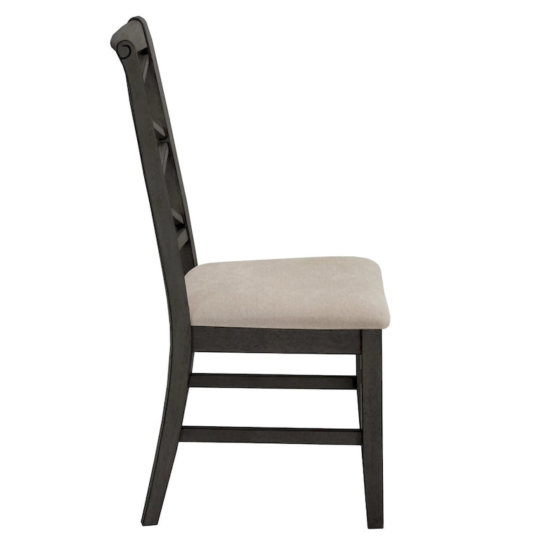 Sedie da pranzo con schienale a croce, set da 2, seduta in tessuto color sabbia, gambe con finitura in legno