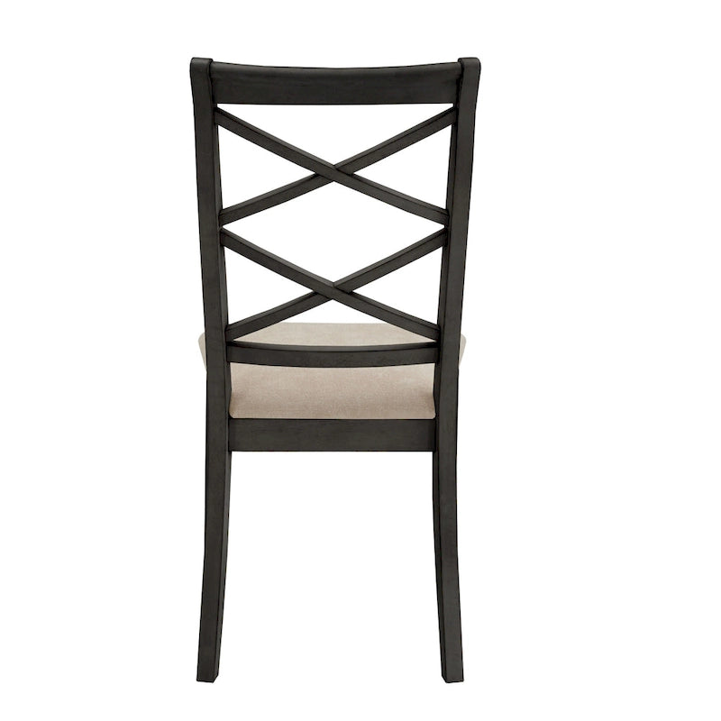 Sedie da pranzo con schienale a croce, set da 2, seduta in tessuto color sabbia, gambe con finitura in legno