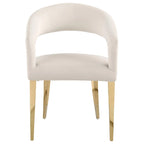 Sedie da pranzo set da 2, schienale curvo aperto, gambe dorate, tessuto bianco, moderno