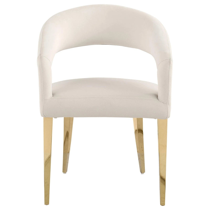 Sedie da pranzo set da 2, schienale curvo aperto, gambe dorate, tessuto bianco, moderno