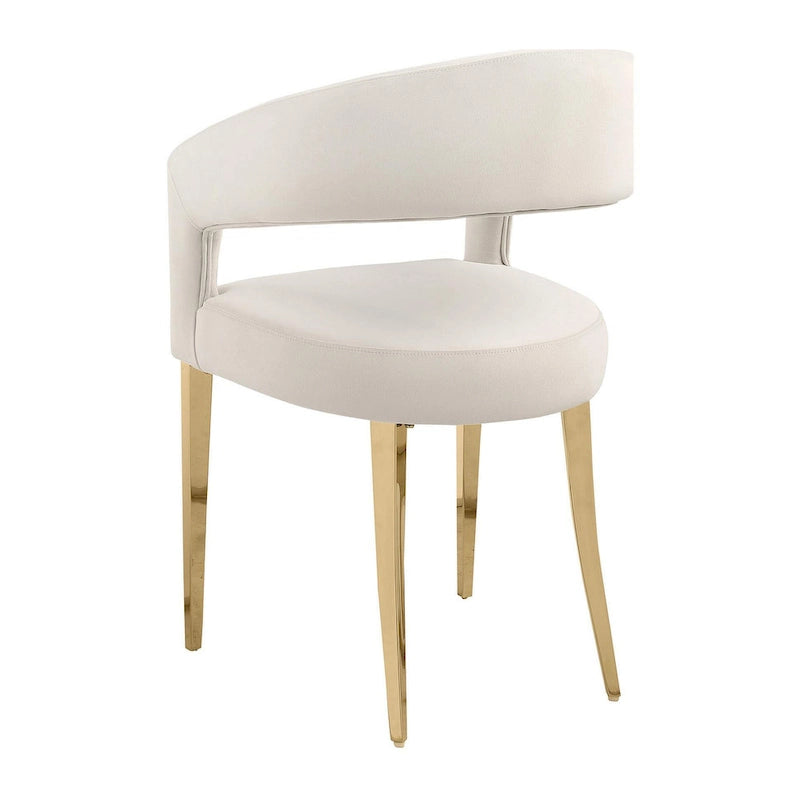 Sedie da pranzo set da 2, schienale curvo aperto, gambe dorate, tessuto bianco, moderno