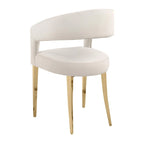 Sedie da pranzo set da 2, schienale curvo aperto, gambe dorate, tessuto bianco, moderno