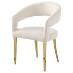 Sedie da pranzo set da 2, schienale curvo aperto, gambe dorate, tessuto bianco, moderno