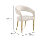 Sedie da pranzo set da 2, schienale curvo aperto, gambe dorate, tessuto bianco, moderno
