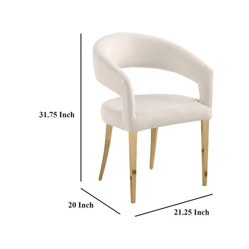 Sedie da pranzo set da 2, schienale curvo aperto, gambe dorate, tessuto bianco, moderno