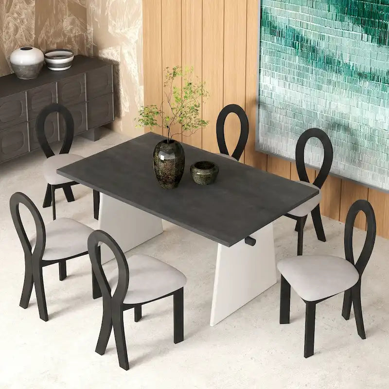 Set da 7 pezzi tavolo da pranzo per 6 persone, set versatile tavolo da cucina con tavolo a cavalletto e 6 sedie imbottite