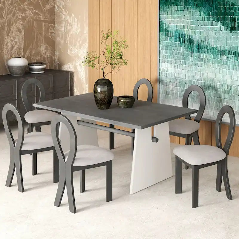 Set da 7 pezzi tavolo da pranzo per 6 persone, set versatile tavolo da cucina con tavolo a cavalletto e 6 sedie imbottite