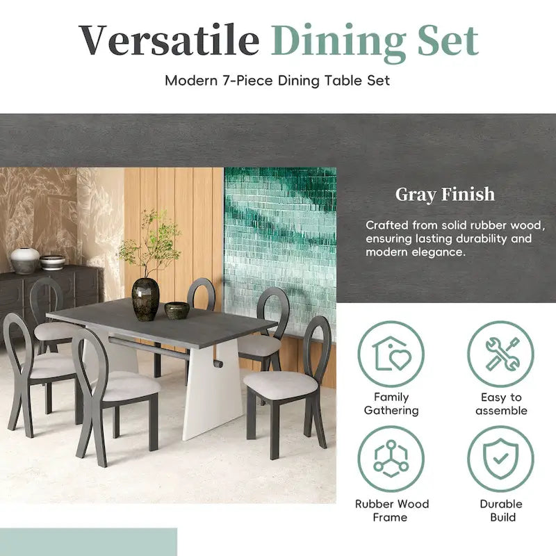Set da 7 pezzi tavolo da pranzo per 6 persone, set versatile tavolo da cucina con tavolo a cavalletto e 6 sedie imbottite