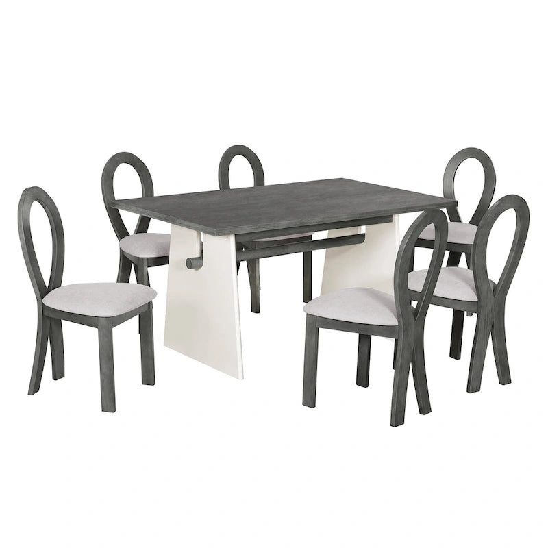 Set da 7 pezzi tavolo da pranzo per 6 persone, set versatile tavolo da cucina con tavolo a cavalletto e 6 sedie imbottite