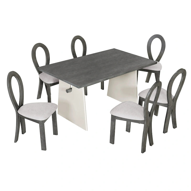 Set da 7 pezzi tavolo da pranzo per 6 persone, set versatile tavolo da cucina con tavolo a cavalletto e 6 sedie imbottite