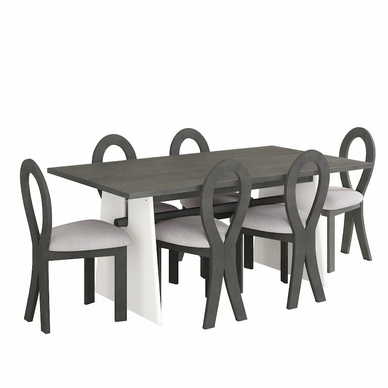 Set da 7 pezzi tavolo da pranzo per 6 persone, set versatile tavolo da cucina con tavolo a cavalletto e 6 sedie imbottite