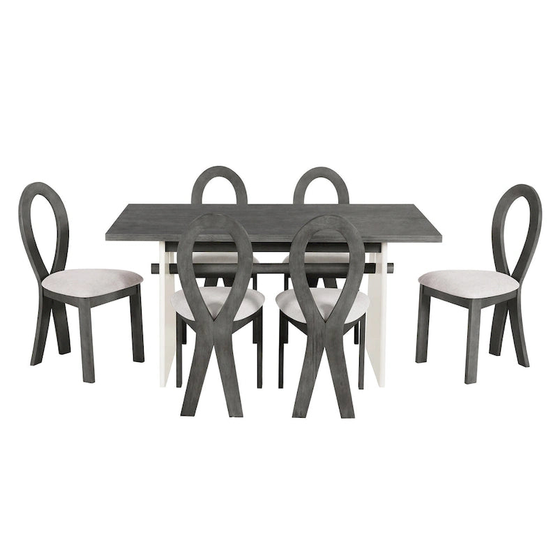 Set da 7 pezzi tavolo da pranzo per 6 persone, set versatile tavolo da cucina con tavolo a cavalletto e 6 sedie imbottite