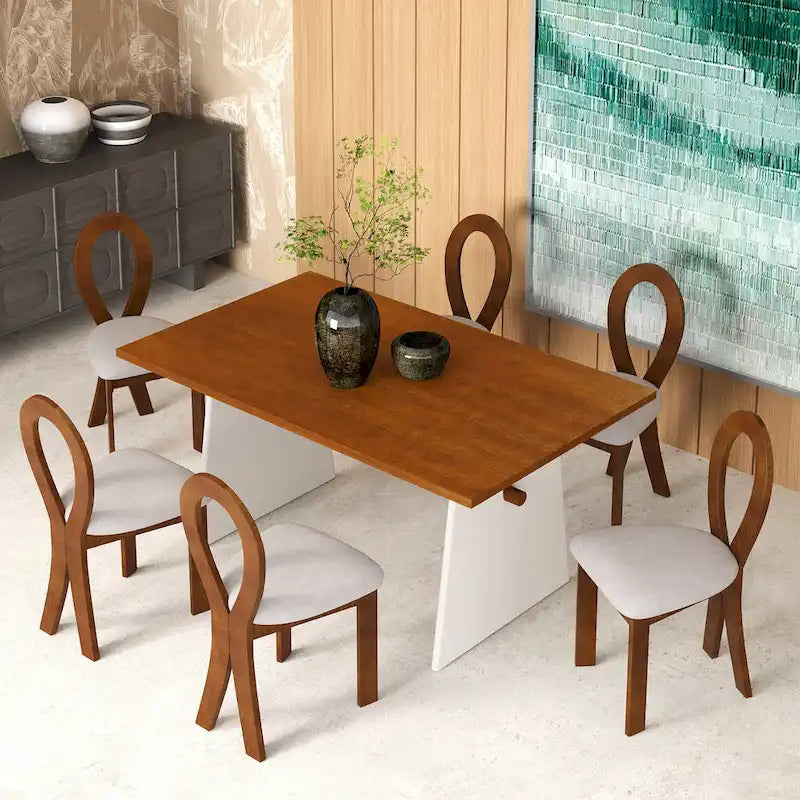 Set da 7 pezzi tavolo da pranzo per 6 persone, set versatile tavolo da cucina con tavolo a cavalletto e 6 sedie imbottite
