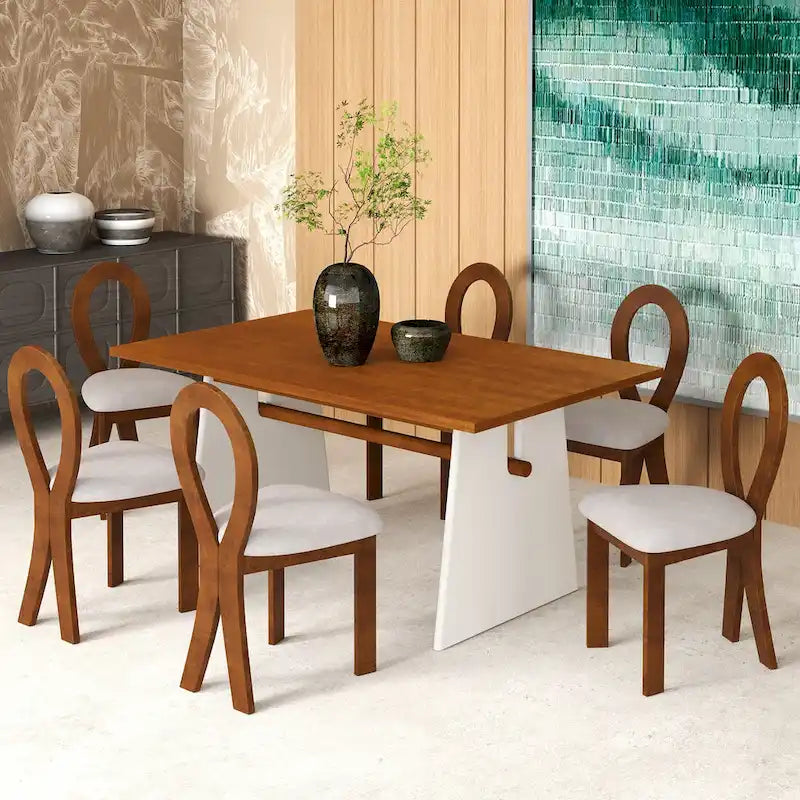 Set da 7 pezzi tavolo da pranzo per 6 persone, set versatile tavolo da cucina con tavolo a cavalletto e 6 sedie imbottite