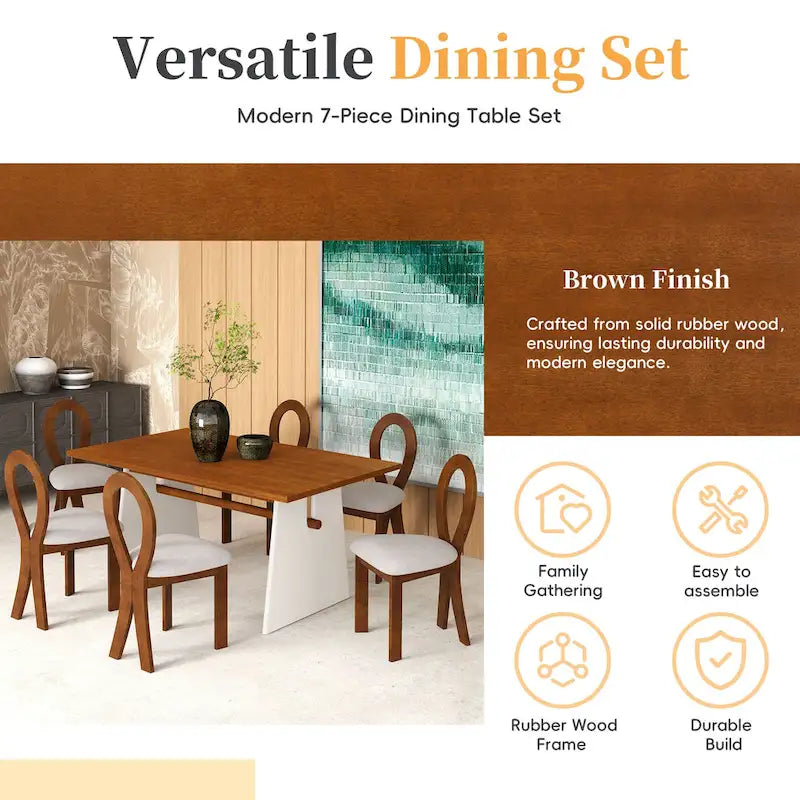 Set da 7 pezzi tavolo da pranzo per 6 persone, set versatile tavolo da cucina con tavolo a cavalletto e 6 sedie imbottite