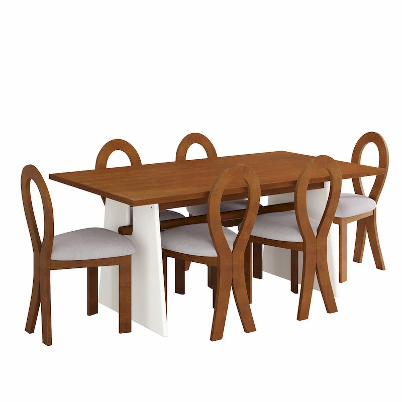 Set da 7 pezzi tavolo da pranzo per 6 persone, set versatile tavolo da cucina con tavolo a cavalletto e 6 sedie imbottite