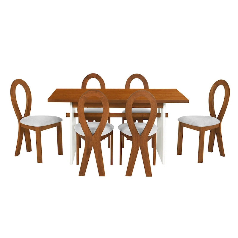 Set da 7 pezzi tavolo da pranzo per 6 persone, set versatile tavolo da cucina con tavolo a cavalletto e 6 sedie imbottite